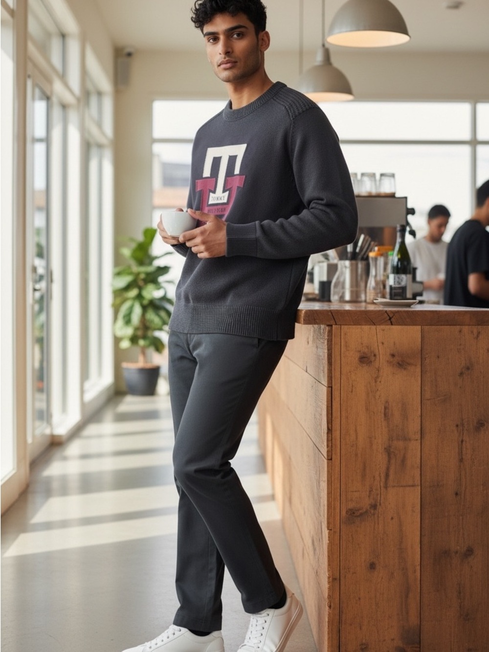 Tommy Hilfiger Men's Charcoal Crewneck Sweater with Graphic Logo